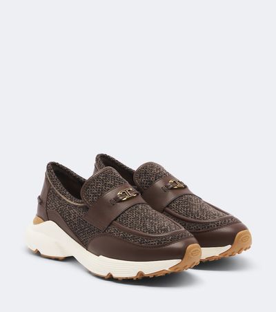 Tod's Tod's Leather-trimmed knitted slip-on shoes