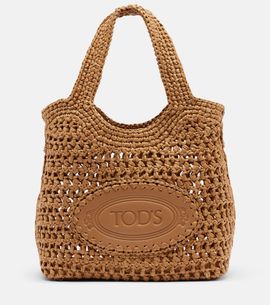 Tod's Tod's Logo leather-trimmed raffia tote bag