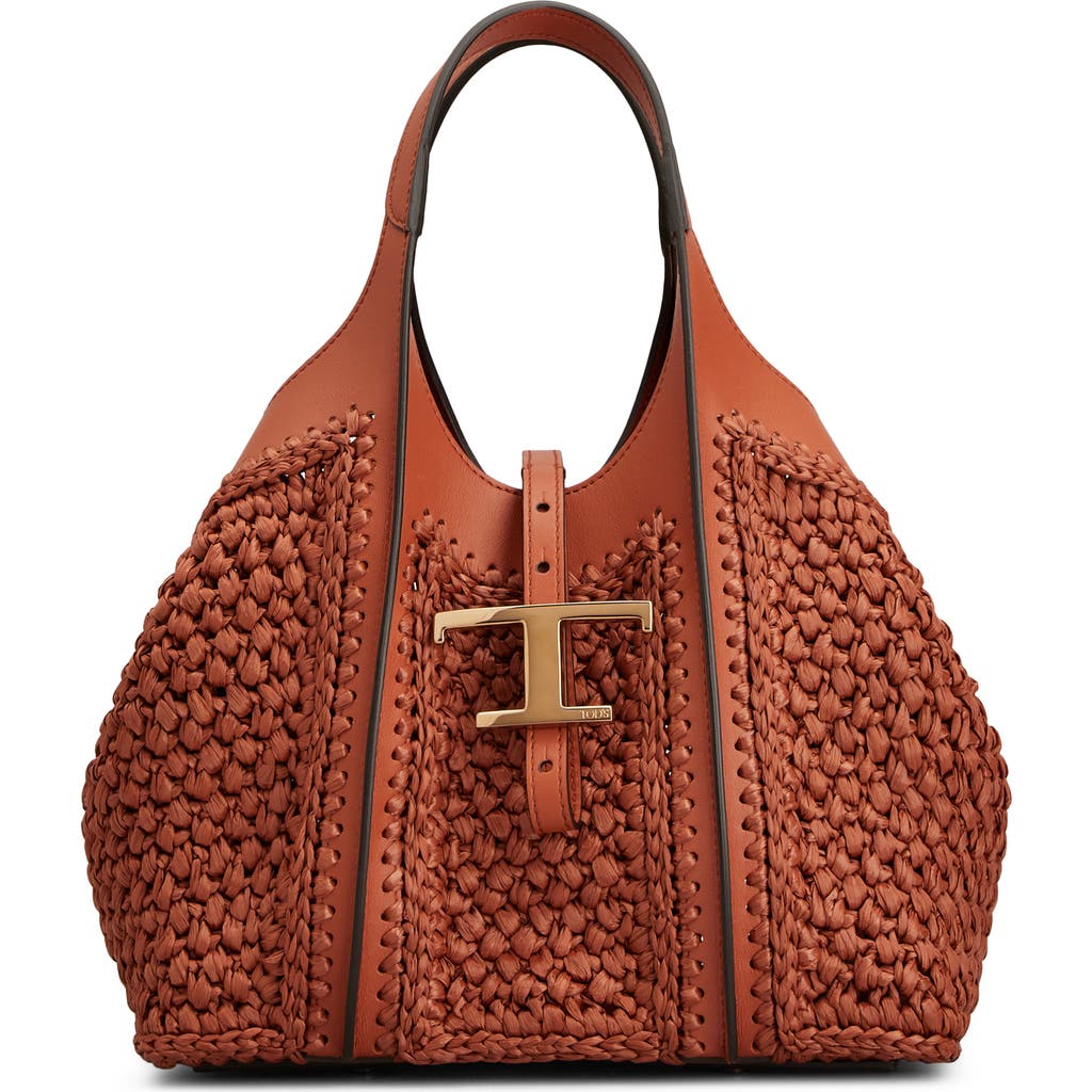 Tod's Tod's Mini T Timeless Crochet Raffia & Leather Tote