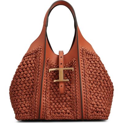 Tod's Tod's Mini T Timeless Crochet Raffia & Leather Tote