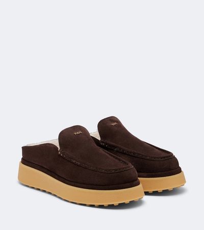 Tod's Tod's Shearling-lined suede platform mules