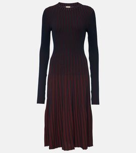 Tod's Tod's Striped pleated ribbed-knit midi dress