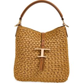 Tod's Tod's T Timeless Crochet Raffia & Leather Bucket Bag