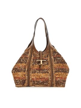 Tod's Women's T Timeless Medium Raffia & Leather Tote Bag
