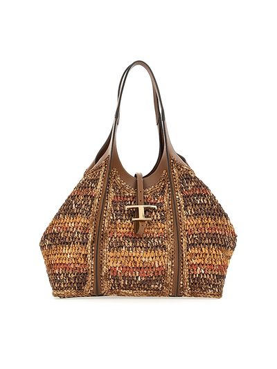 Tod's Women's T Timeless Medium Raffia & Leather Tote Bag