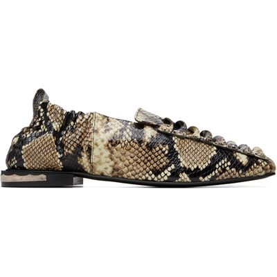 Toga Pulla Toga Pulla Beige & Brown Embossed Snake Ballerina Loafers