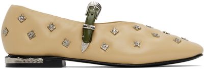 Toga Pulla Toga Pulla Beige & Khaki Mary Jane Ballerina Flats