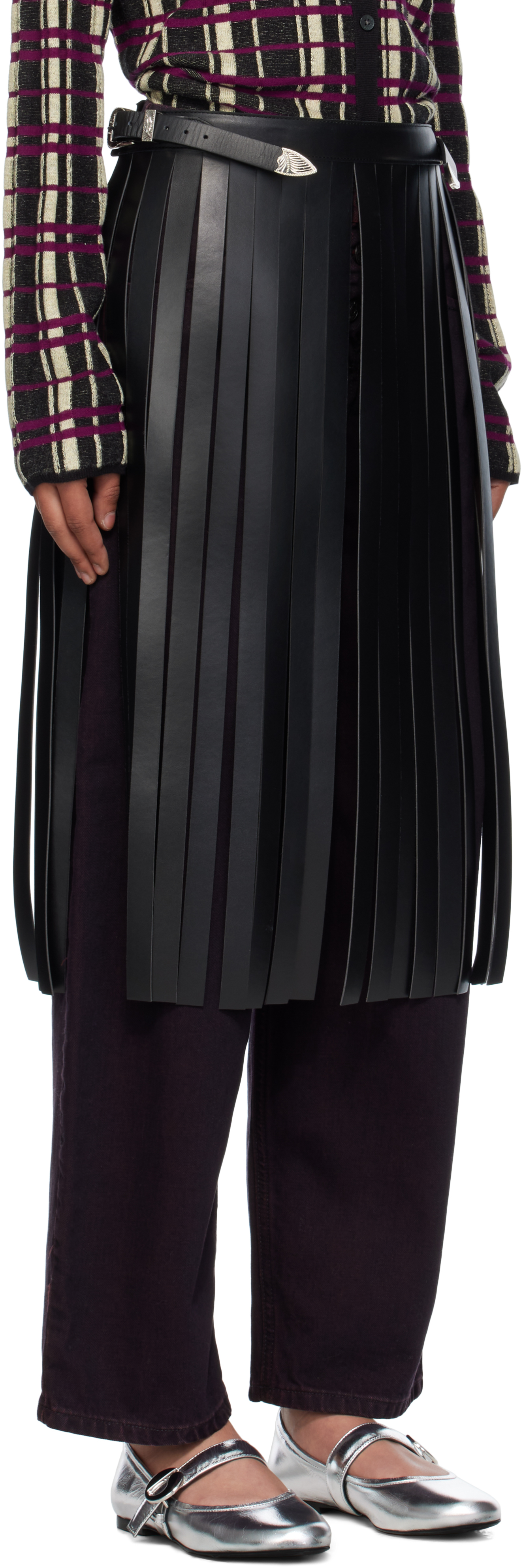 Toga Pulla - Black Faux-Leather Fringe Belt