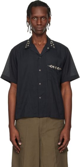 Toga Virilis Toga Virilis Black Plain Weave Metal S/S Shirt