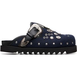 Toga Virilis Toga Virilis SSENSE Exclusive Navy & Black Eyelet Metal Sabot Slip-on Loafers