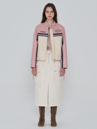 toinq Color Block Synthetic Leather Biker Jacket (T249MJK904W)