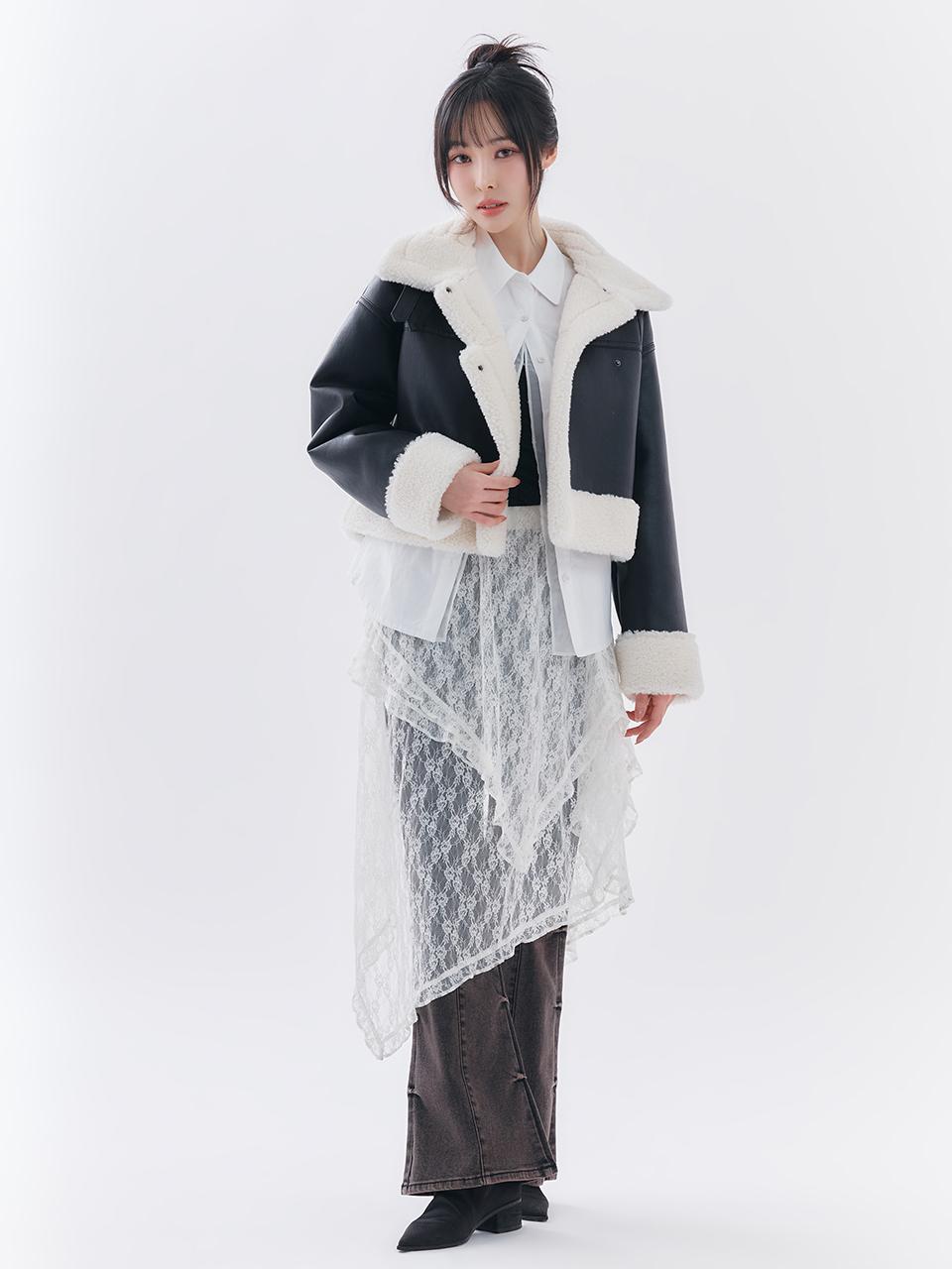 toinq Lace Unbalanced Asymmetrical Pattern skirt (T249MSK907W)