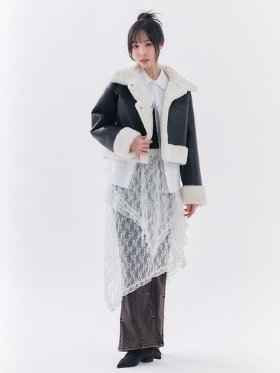toinq Lace Unbalanced Asymmetrical Pattern skirt (T249MSK907W)