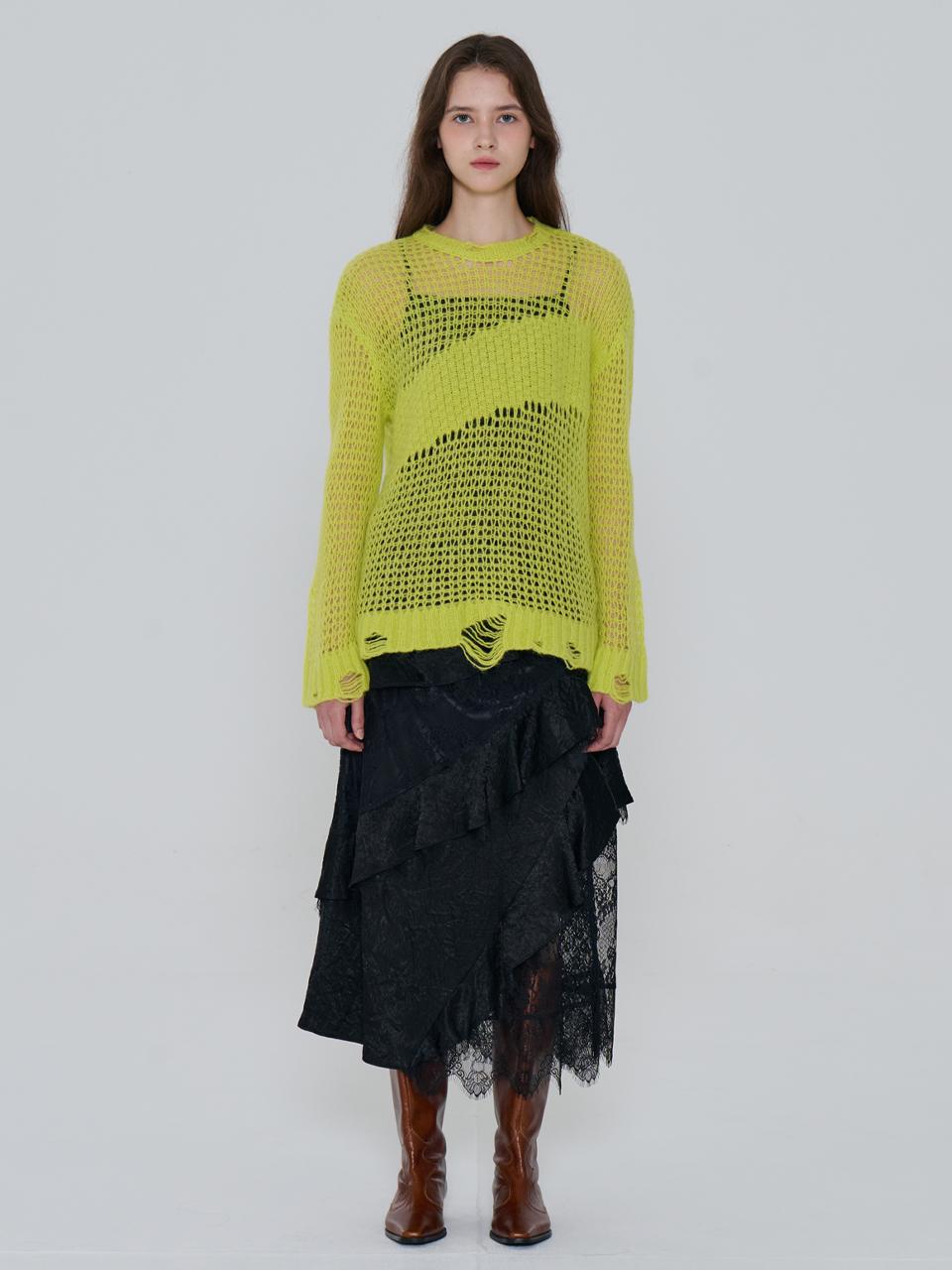 toinq Net Stitch Oversized Vintage Pullover (T249MSW902W)