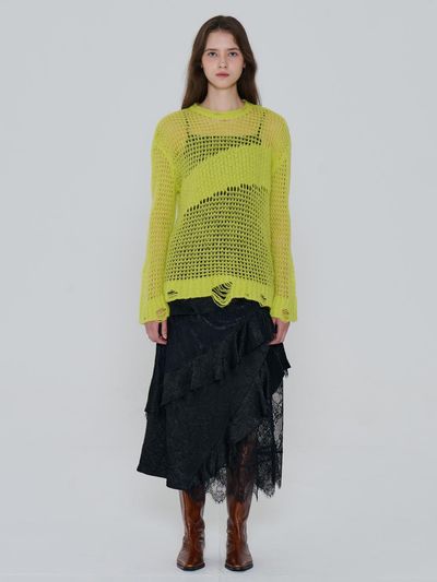 toinq Net Stitch Oversized Vintage Pullover (T249MSW902W)