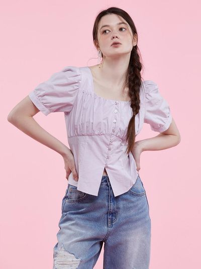 toinq Square Neck Shirring Blouse