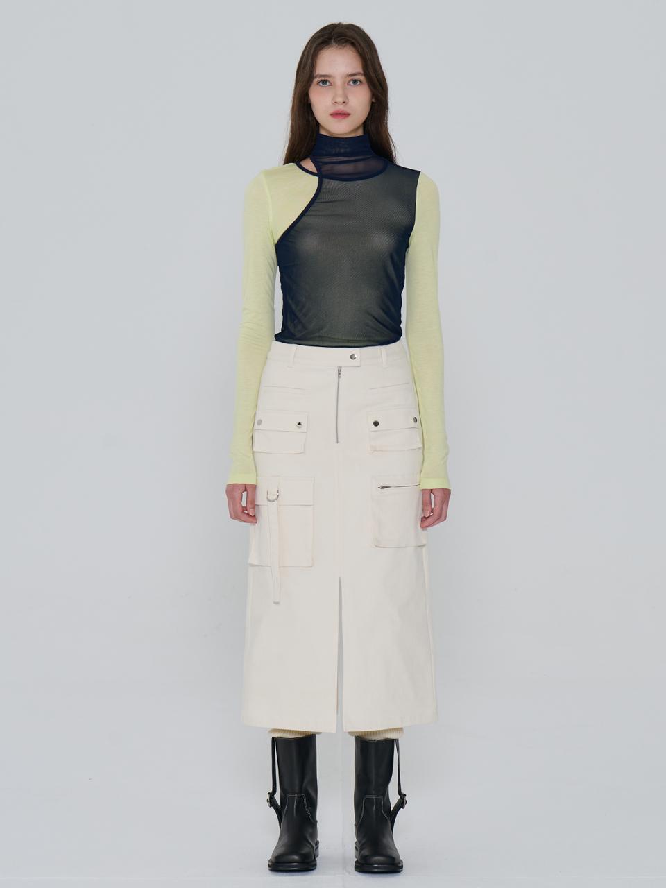 toinq Unbalanced Patch Pocket Cotton Spandex Midi Skirt (T249MSK904W)