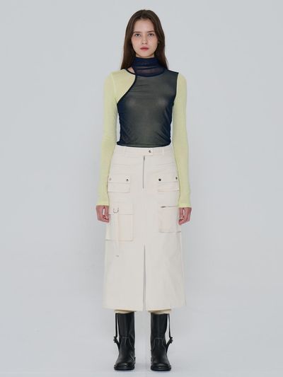 toinq Unbalanced Patch Pocket Cotton Spandex Midi Skirt (T249MSK904W)