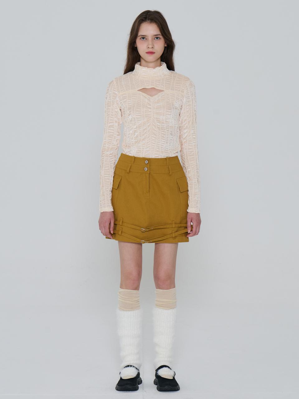 toinq Wave Pattern Velvet Shirring Turtleneck T-shirt (T249MTS909W)