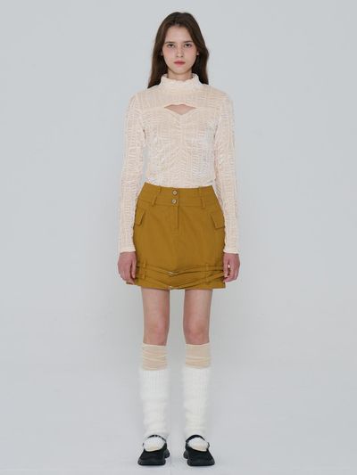 toinq Wave Pattern Velvet Shirring Turtleneck T-shirt (T249MTS909W)