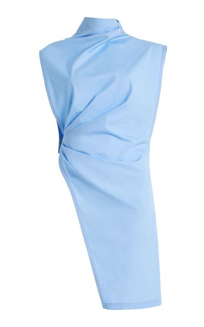 Tolu Coker Asymmetric Cotton Poplin Blouse Light Blue XL