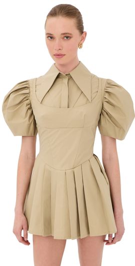 Tolu Coker Tolu Coker Double Layered Mini Skater Dress Beige