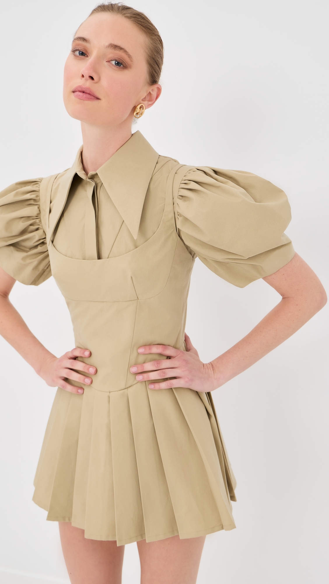 beige skater dress Beige Striped Skater Dress - Fan Pattern Flair
