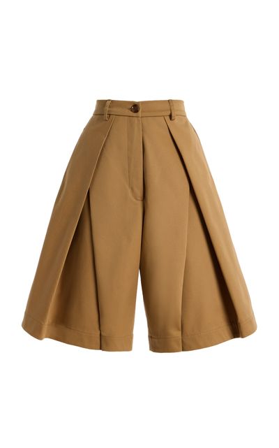 Tolu Coker Pleated Cotton Gabardine Shorts Tan M