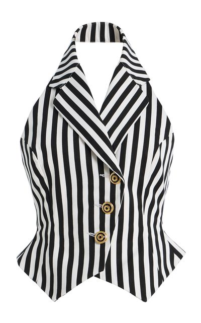 Tolu Coker Striped Cotton Gabardine Waistcoat Black/white XL