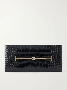 TOM FORD Arc T-embellished croc-effect leather clutch