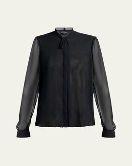 TOM FORD Chiffon Plisse Neck-Tie Blouse