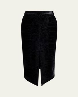 TOM FORD Croco-Embossed Velvet Midi Skirt