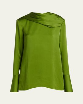 TOM FORD Draped Silk Long-Sleeve Tunic Blouse