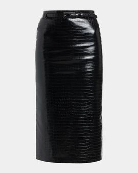 TOM FORD Exotic Croco Embossed Leather Midi Skirt With Belt
