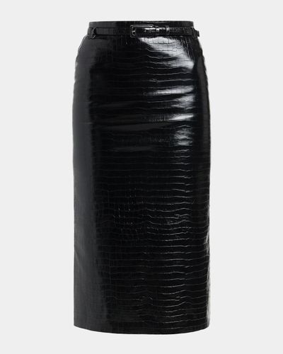 TOM FORD Exotic Croco Embossed Leather Midi Skirt With Belt