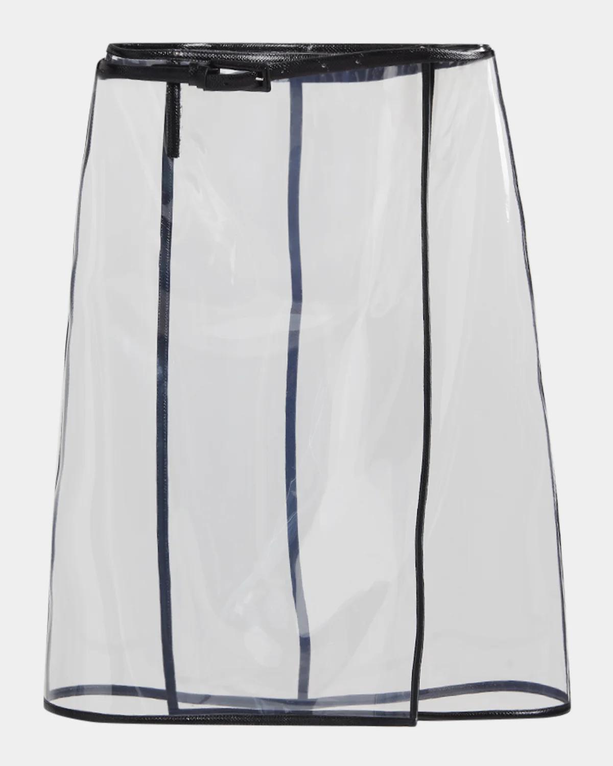 TOM FORD Glass-Effect Techno Leather-Trim Belted Wrap Skirt