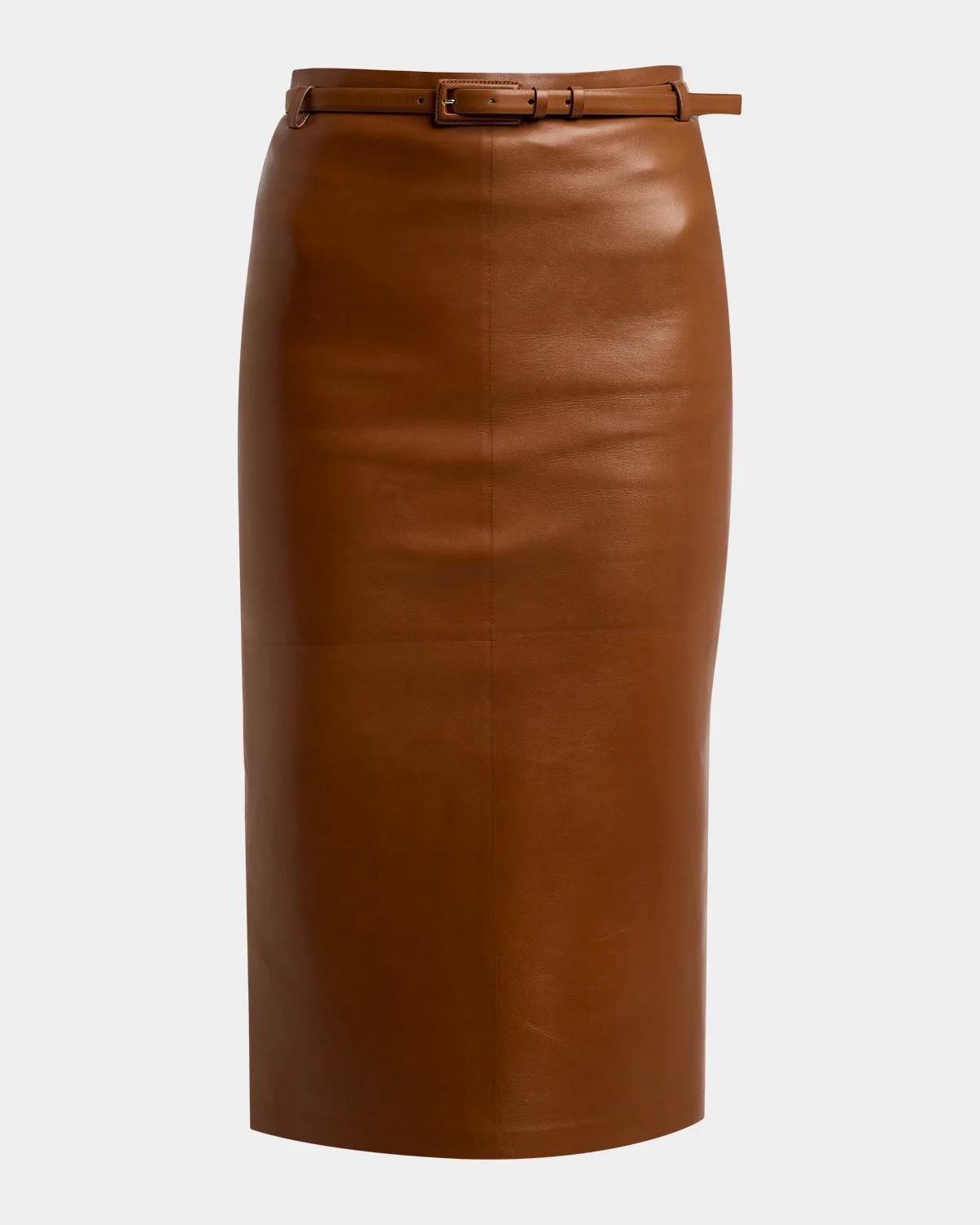 TOM FORD Guanteria Leather Belted Pencil Skirt