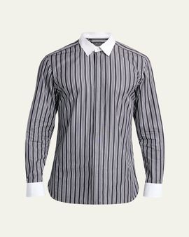 TOM FORD Men's Cotton Multi-Stripe Contrast-Trim Sport Shirt