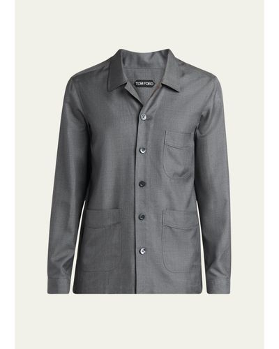 TOM FORD Men's Dyed Yarn Silk Melange Light Shirt