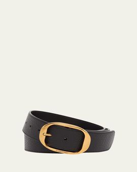 TOM FORD Men's Grained Leather Oval-Buckle Belt