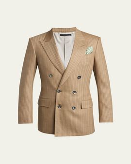 TOM FORD Men's Herringbone Wool Stripe Double-Breasted Sport Coat