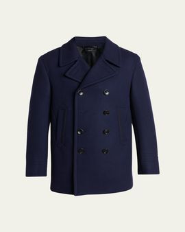 TOM FORD Men's Japanese Felt Double-Breasted Short Peacoat