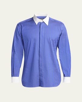 TOM FORD Men's Silk Pinstripe Contrast-Trim Dress Shirt