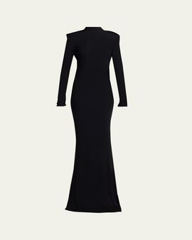 TOM FORD Mock-Neck Strong-Shoulder Cutout Gown