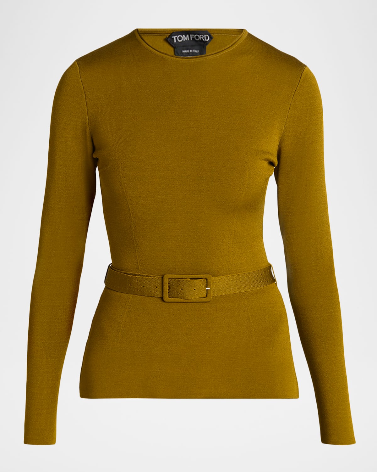 TOM FORD Olivinegr Long-Sleeve Belted Top