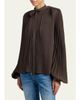 TOM FORD Pleated Balloon-Sleeve Neck-Scarf Blouse - 4