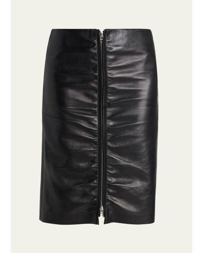 TOM FORD Ruched Leather Zip-Front Skirt