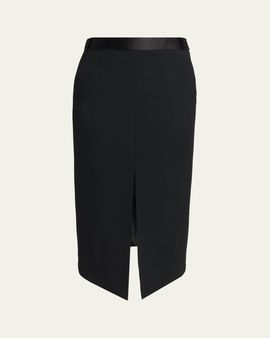 TOM FORD Satin-Trim Wool High-Low Slit Skirt