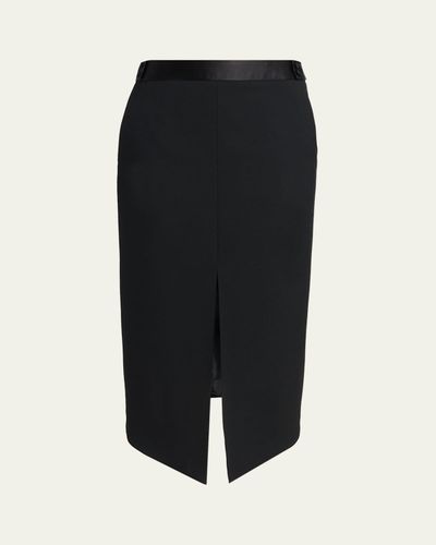 TOM FORD Satin-Trim Wool High-Low Slit Skirt
