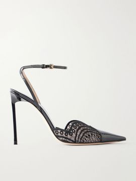 TOM FORD Selen 105 lace and patent-leather-trimmed pumps